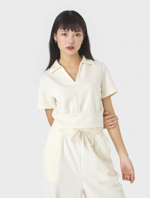 Áo polo nữ interlock dáng ngắn