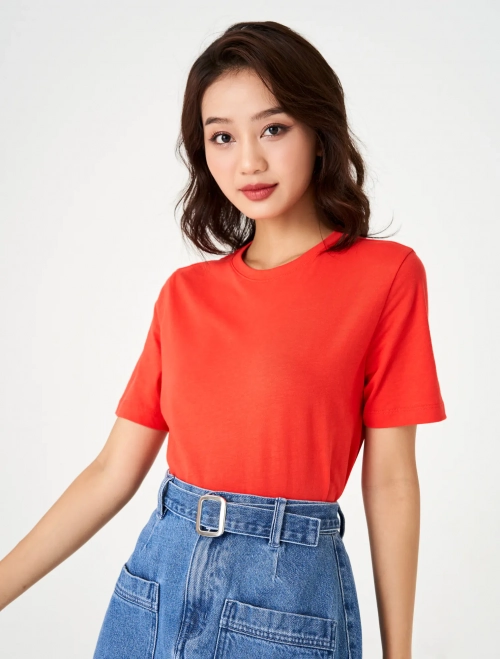 Áo phông nữ cổ tròn cộc tay dáng suông basic