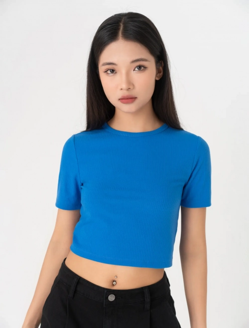 Áo phông croptop nữ cổ tròn cộc tay dáng ôm