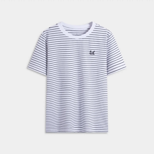 Áo phông nữ cotton hoạ tiết kẻ dáng rộng