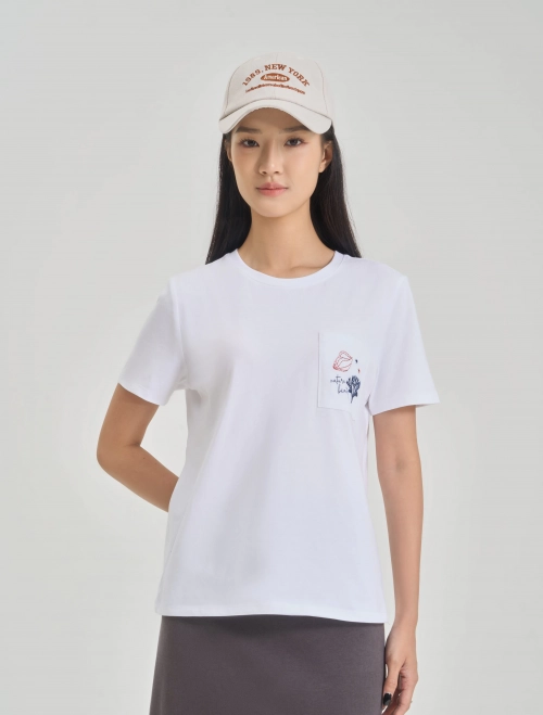 Áo phông nữ cotton USA túi thêu họa tiết