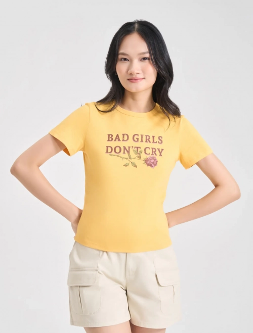 Áo phông nữ cotton dáng babytee có hình in