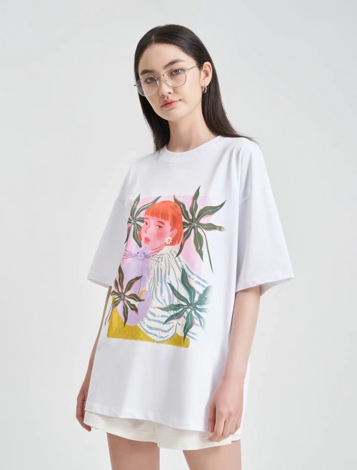 Áo phông nữ cotton dáng oversize có hình in