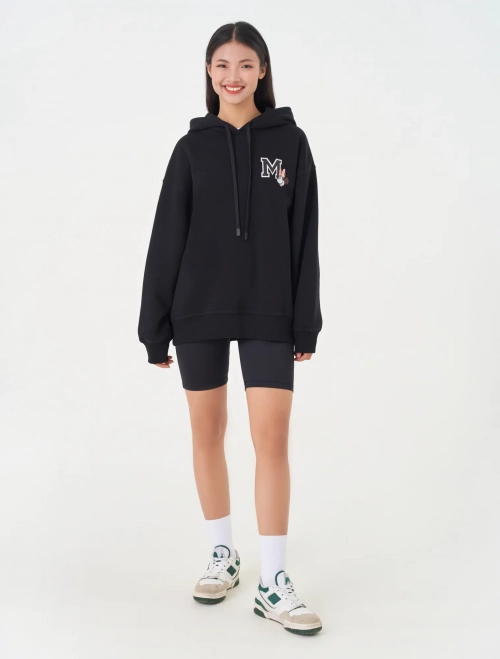 Áo nỉ nữ có mũ dáng oversize in hình Bambi & Mickey