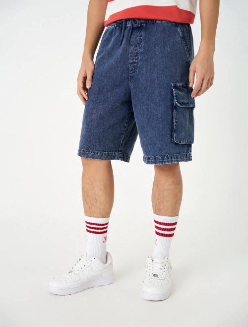 Quần soóc jeans nam cotton cạp chun dáng suông