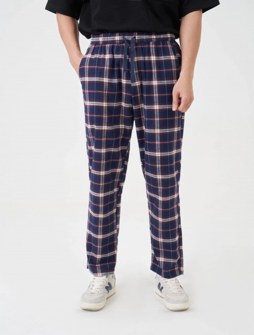Quần mặc nhà nam cotton hoạ tiết kẻ dáng suông dài