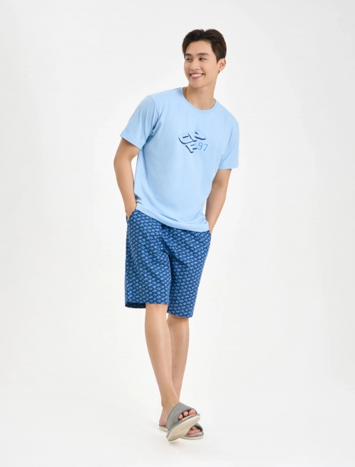 Bộ mặc nhà nam cotton áo cộc tay quần soóc