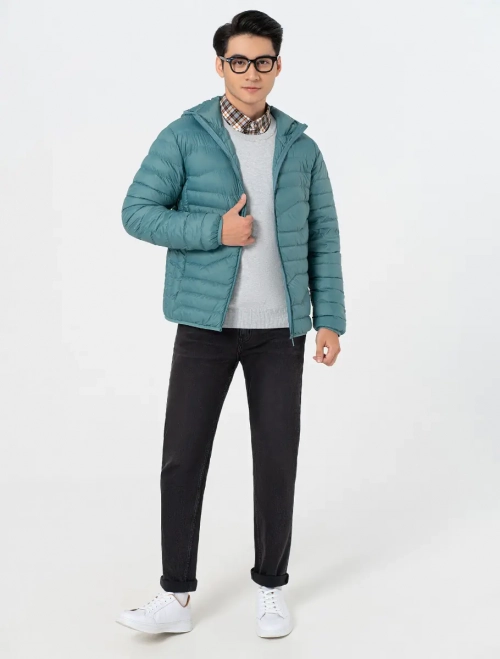 Áo khoác lông vũ nam chống thấm nước có mũ dáng suông