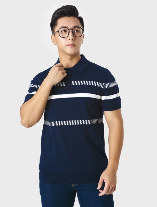 Áo polo nam kẻ ngang dáng suông