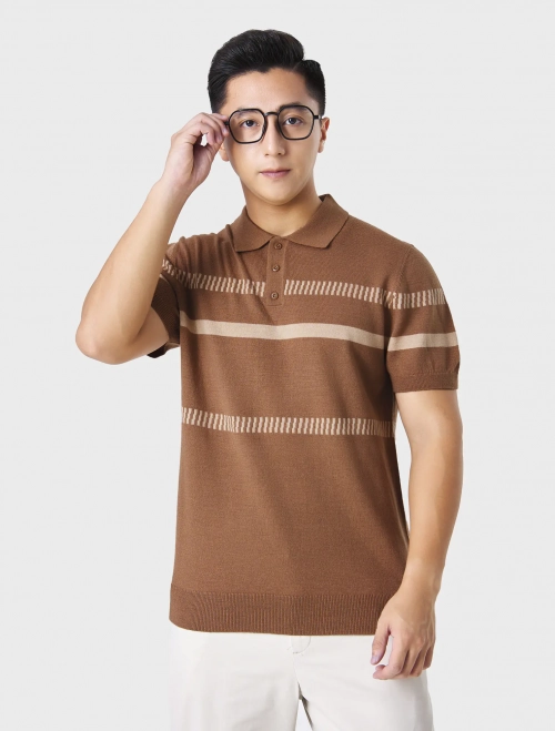 Áo polo nam kẻ ngang dáng suông