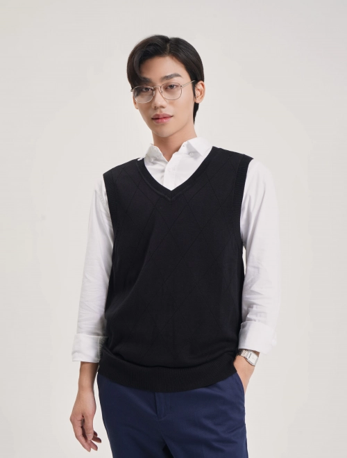 Áo len gilet nam cổ tim