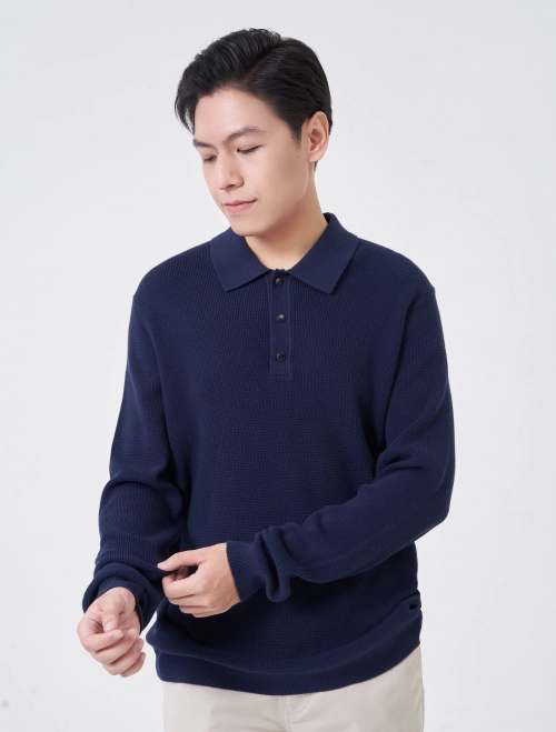 Áo polo sợi nam dài tay dáng suông