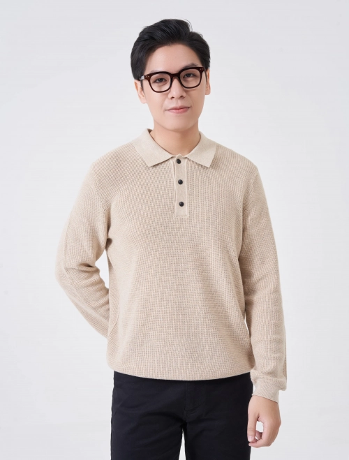 Áo polo sợi nam dài tay dáng suông