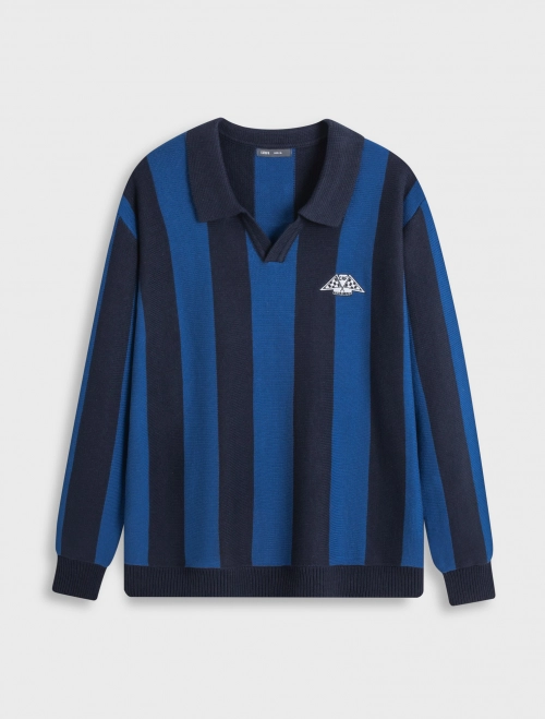 Áo len nam dệt kẻ có hình thêu