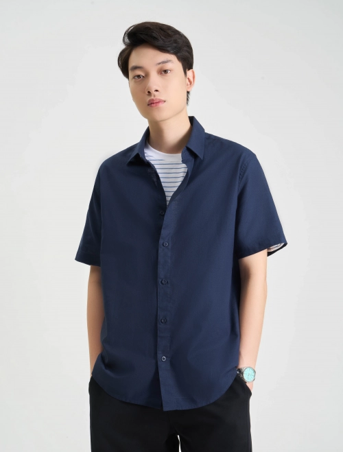 Áo sơ mi nam linen cộc tay dáng suông