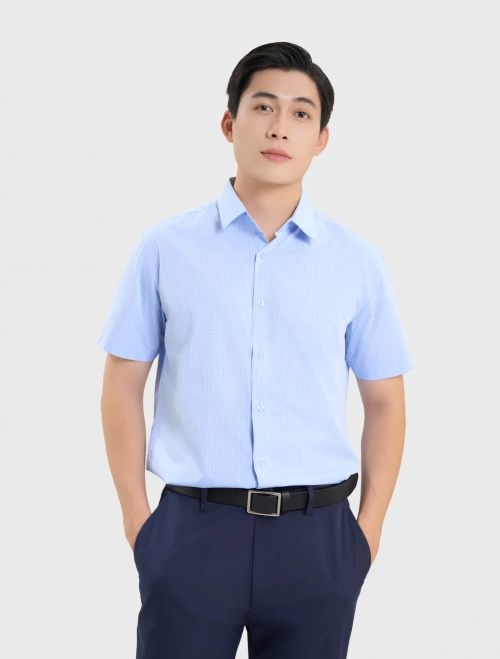 Áo sơ mi nam dáng suông hoạ tiết kẻ
