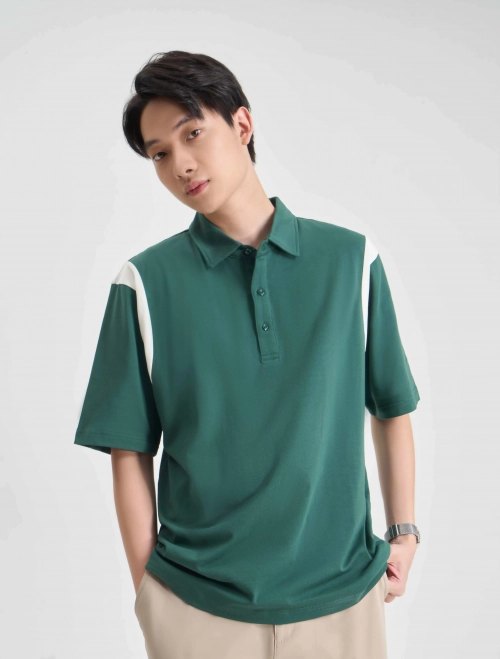 Áo polo nam cotton USA phối màu dáng rộng