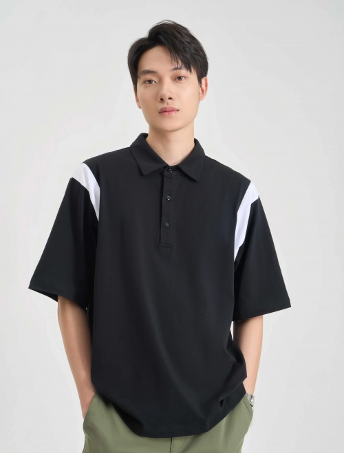 Áo polo nam cotton USA phối màu dáng rộng