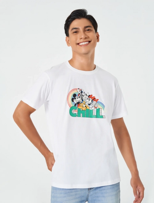 Áo phông nam cotton có hình in Mickey dáng suông