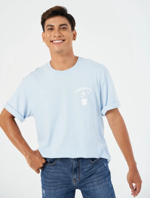 Áo phông nam cotton có hình in dáng suông