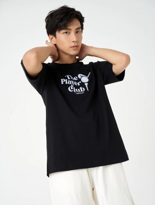 Áo phông nam cotton cổ tròn cộc tay có hình in dáng rộng