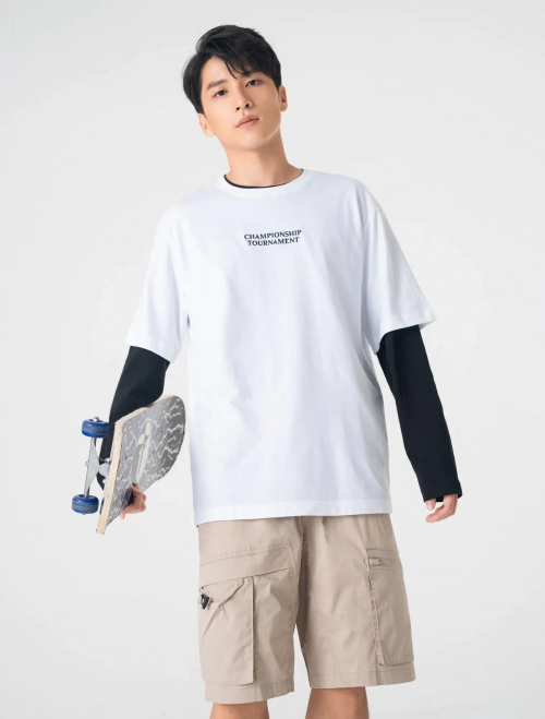 Áo phông nam cotton cộc tay có hình in dáng rộng