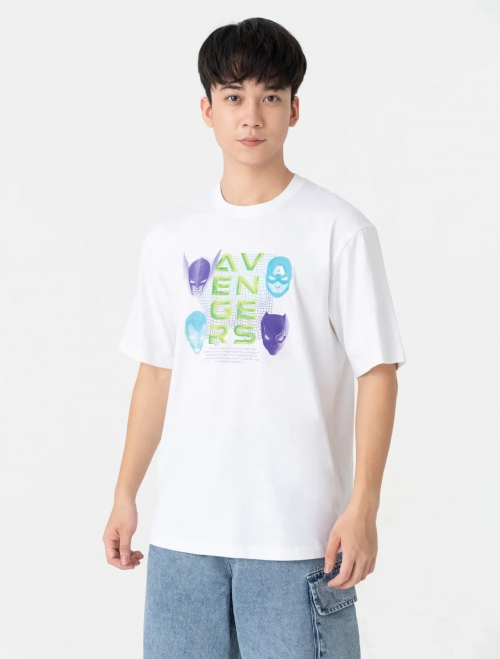 Áo phông nam cotton in hình Avenger dáng rộng