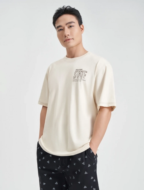 Áo phông nam cotton USA dáng oversize có hình in