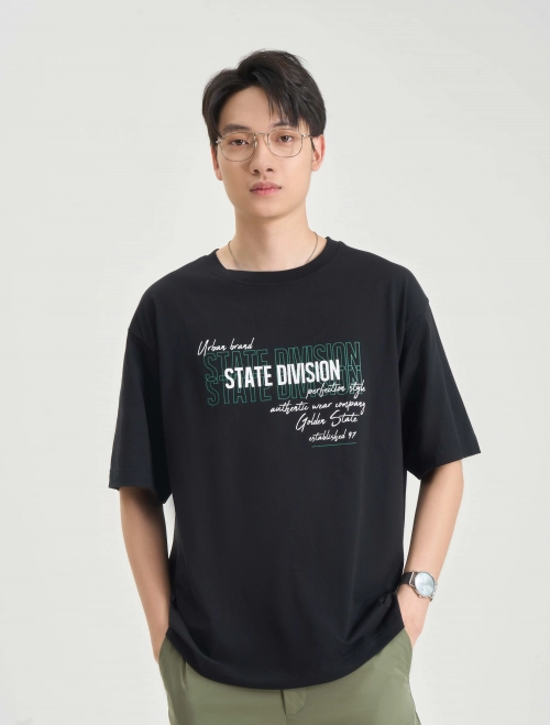 Áo phông nam cotton USA dáng rộng có hình in