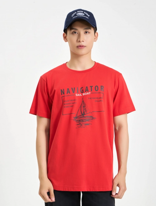 Áo phông nam cotton dáng suông có hình in