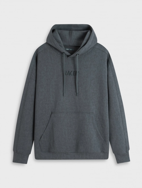 Áo nỉ có mũ nam interlock dáng rộng