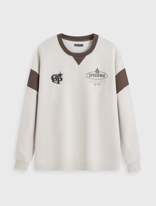 Áo nỉ nam cào bông dáng rộng có hình in