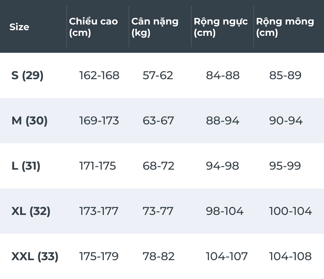 HƯỚNG DẪN CHỌN SIZE